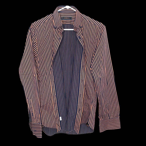 Men’s Orange/Navy Blue Italian Cotton Dress Shirt Long Sleeve - Picture 4 of 13